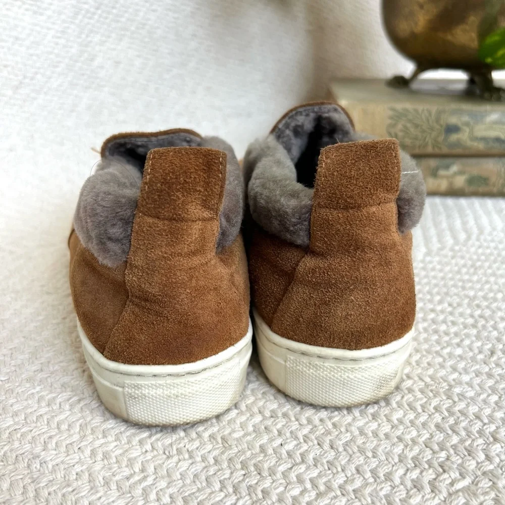 Fabio Rusconi Shearling Lined Brown Suede Slip On Sneakers